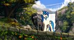  2015 absurd_res black_hair blue_hair cloud cutie_mark duo earth_pony equine female feral friendship_is_magic hair hi_res horn horse long_hair mammal my_little_pony octavia_(mlp) open_mouth outside pony rublegun tree unicorn vinyl_scratch_(mlp) waterfall 