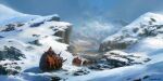  andreas_rocha animal artist_name caravan commentary dated day english_commentary from_behind highres landscape mountain original outdoors painterly riding riding_animal rock snow sunlight winter 