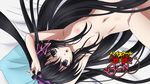 bed black_eyes black_hair breasts copyright_name eyecatch hair_ribbon headdress high_school_dxd high_school_dxd_born highres long_hair looking_at_viewer lying navel nipples nude official_art on_back open_mouth ophis_(high_school_dxd) pink_ribbon ribbon small_breasts solo very_long_hair 
