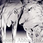  character_name greyscale jojo_no_kimyou_na_bouken leone_abbacchio lion lowres monochrome profile rena_(renasight) 