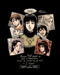  6+girls ;d artist_name black_hair blonde_hair blue_eyes brown_eyes brown_hair english_commentary haibane_renmei halo hat highres hikari_(haibane_renmei) jewelry kana_(haibane_renmei) kuu_(haibane_renmei) lcr_comics long_hair multiple_girls necklace nemu_(haibane_renmei) one_eye_closed ponytail rakka_(haibane_renmei) reki_(haibane_renmei) short_hair smile wings 
