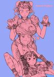  absurdres breast_envy breast_rest breasts breasts_on_head cammy_white chun-li dogpile duo_chromatic flat_chest highres huge_breasts kasugano_sakura legs multiple_girls pantyhose sexybeam sketch small_breasts street_fighter tears thighs 