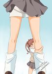  aven blush brown_hair giantess hair_ribbon leg_cling legs loose_socks minigirl misaka_mikoto multiple_girls ribbon saliva school_uniform shirai_kuroko shorts skirt socks to_aru_kagaku_no_railgun to_aru_majutsu_no_index twintails 