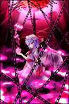  bat_wings blue_hair chain hat highres red_eyes remilia_scarlet short_hair solo touhou vinashyra wings 