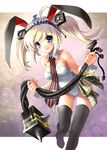  ahoge animal_ears antec antecco ball_and_chain blonde_hair blue_eyes bunny_ears bunnysuit fan hair_ornament katahira_masashi necktie power_supply solo thighhighs twintails weapon 