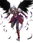  aion asmodian claws feathers glasses male_focus pointy_ears shoulder_armor smirk solo spaulders tattoo white_hair wings 
