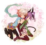  bad_id bad_pixiv_id black_legwear blue_shirt brown_eyes drill_hair hug kototoka leggings multicolored_hair multiple_girls pascal purple_eyes purple_hair red_hair red_legwear scarf shirt sophie_(tales) tales_of_(series) tales_of_graces thighhighs two-tone_hair white_hair 