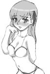  bikini blush breasts cleavage fate/stay_night fate_(series) greyscale large_breasts long_hair matou_sakura monochrome solo swimsuit urabe_katsuto 