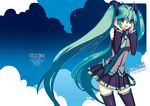  aqua_eyes aqua_hair bad_id bad_pixiv_id cloud detached_sleeves hatsune_miku headset long_hair mzz necktie skirt smile solo thighhighs twintails very_long_hair vocaloid zettai_ryouiki 