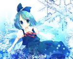  :o ana_(rznuscrf) blue_eyes blue_hair bow cirno ice no_nose short_hair slit_pupils snowflakes solo touhou wings 