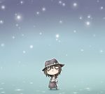  bow brown_hair hair_bow hat necktie nekoguruma snow solo touhou usami_renko 