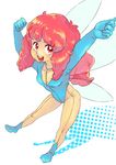  arms_up bad_id bad_pixiv_id blue_leotard bodysuit cham_fau fairy leotard open_mouth pantyhose red_eyes red_hair seisenshi_dunbine smile solo thighs wings yaso8 