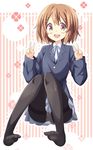  bow dekosuke feet hair_ornament hairclip hirasawa_yui k-on! panties panties_under_pantyhose pantyhose pantyshot school_uniform sitting smile solo thighband_pantyhose underwear upskirt v 