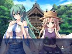  blonde_hair breasts covered_nipples detached_sleeves eyes frog green_eyes green_hair hair_ornament hat japanese_clothes kochiya_sanae large_breasts long_hair moriya_suwako multiple_girls snake takamu template touhou visual_novel 