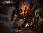  aion armor chain concept_art fire highres official_art scenery shoulder_armor spaulders sword wallpaper weapon 