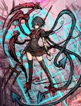  black_hair black_legwear highres houjuu_nue moto_murabito polearm red_eyes short_hair solo thighhighs touhou traditional_media trident weapon wings zettai_ryouiki 