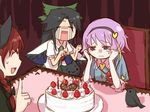  :3 bad_id bad_pixiv_id bird birthday cake cat food kaenbyou_rin komeiji_satori multiple_girls pastry reiuji_utsuho ribbon short_hair tears touhou translated wadachi_noriko 