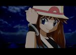  bad_id bad_pixiv_id blue_(pokemon) blue_eyes bracelet brown_hair cloud hat jewelry letterboxed long_hair night pako_(ca23pel) pokemon pokemon_special porkpie_hat sky smile solo wristband 