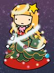  beatrice bell blonde_hair bow chibi christmas christmas_tree_costume dress gift kashiwa_kiseri long_hair pink_bow shiny solo star umineko_no_naku_koro_ni 