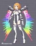  bad_id bad_pixiv_id blush breasts brown_eyes brown_hair cleavage gloves instrument large_breasts leotard mecha_musume multicolored multicolored_wings original piano piano_keys short_hair solo thighhighs wings zenn 