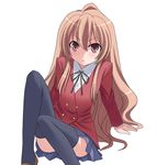  aisaka_taiga arm_support bad_id bad_pixiv_id black_legwear brown_eyes brown_hair hasu_(hk_works) long_hair pleated_skirt school_uniform skirt solo thighhighs toradora! zettai_ryouiki 