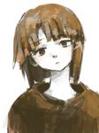  bangs blunt_bangs brown_eyes cloak head_tilt iwakura_lain looking_at_viewer sad serial_experiments_lain shiino solo upper_body white_background 