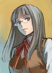  artist_request empty_eyes fate/stay_night fate_(series) glasses grey_eyes grey_hair himuro_kane homurahara_academy_uniform long_hair non-web_source school_uniform solo vest 