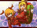  antlers blonde_hair brown_eyes christmas green_eyes green_hair hakika kisume kurodani_yamame mizuhashi_parsee multiple_girls sleigh touhou 