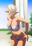  areuhat bandeau bare_shoulders blonde_hair bra breasts brown_eyes cleavage elf elvaan final_fantasy final_fantasy_xi hair_over_one_eye large_breasts legs lingerie panties pointy_ears shirihime solo strapless tubetop underwear underwear_only undressing 