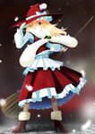  bad_id bad_pixiv_id bell blonde_hair boots braid broom christmas hat high_heels kamata_yuuya kirisame_marisa long_hair one_eye_closed santa_costume shoes solo touhou witch_hat yellow_eyes 