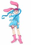  :3 adjusting_eyewear animal_ears blue_hair boots bunny_ears copyright_request gloves long_hair red_eyes solo sunglasses twintails ukokkei 