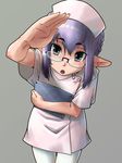  black_eyes elf elvaan final_fantasy final_fantasy_xi glasses long_hair nurse pantyhose pointy_ears prishe purple_hair solo tara_baka_ni white_legwear 