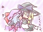  blonde_hair blood blush chibi hat kirisame_marisa komakoma_(magicaltale) licking multiple_girls remilia_scarlet ribbon touhou translated yuri 