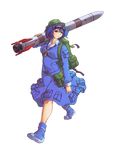  blue_eyes blue_hair full_body goggles goggles_on_head hair_bobbles hair_ornament hat highres kawashiro_nitori missile short_hair solo tachibana_nijou touhou transparent_background twintails two_side_up 