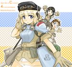  animal_ears armor beret blonde_hair blue_eyes cecilia_glinda_miles gloves goggles goggles_on_head hat headphones kitano_furuko marilyn_(world_witches_series) multiple_girls panties strike_witches underwear uniform vt weapon white_panties world_witches_series 