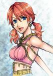  1girl bare_shoulders blue_eyes breasts earrings female final_fantasy final_fantasy_xiii jewelry long_hair oerba_dia_vanille open_mouth pigtails red_hair redhead short_twintails solo tank_top tanktop twintails unizo 