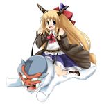  blangonga blonde_hair crossover horns ibuki_suika izumi_yuuji_(trace_kouhosei) long_hair monster_hunter ribbon solo touhou very_long_hair 