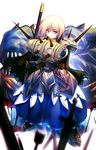  armor armored_dress arrow aura blonde_hair blue_eyes blurry depth_of_field md5_mismatch monster phalanx_(sekaiju) planted_arrow polearm sekaiju_no_meikyuu sekaiju_no_meikyuu_3 shirosa short_hair solo spear spikes weapon 