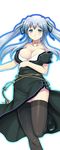  bad_id bad_pixiv_id blue_eyes blush breasts cleavage dress highres ikujitto large_breasts legs long_hair mabinogi nao_(mabinogi) silver_hair smile solo thighhighs twintails 