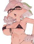  areola_slip bikini black_bikini blush bow-shaped_hair breasts covered_nipples fangs fellatio_gesture gloves grey_hair highres huge_breasts inkling looking_at_viewer marie_(splatoon) mole mole_under_eye navel nipples open_mouth oral_invitation pointy_ears seishiro_at short_hair solo splatoon_(series) string_bikini suction_cups swimsuit tentacle_hair tongue tongue_out yellow_eyes 