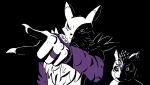 16:9 ambiguous_gender anime_style anthro aquatic armwear bandai_namco black_background black_sclera blue_eyes bridal_gauntlets canid canine chest_fur claws cloth clothing colored colored_sketch comic contrast countershading digimon digimon_(species) digital_drawing_(artwork) digital_media_(artwork) duo fingers fox fur gesture gloves gomamon green_eyes hand_gesture handwear hi_res long_ears mammal markings narrowed_eyes pointing pointing_at_another purple_body purple_clothing purple_countershading purple_gloves purple_handwear purple_markings renamon scuzz_missile shaded simple_background sketch smile smirk squint starring tail toei_animation tomoe_(symbol) white_body white_fangs widescreen