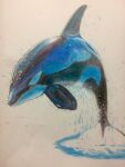 absurdres animal animal_focus aotuking colored_pencil_(medium) commentary_request highres no_humans orca original photorealistic realistic simple_background traditional_media water 