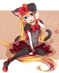  animal_ears ankle_bow ankle_ribbon black_legwear blonde_hair blue_eyes bow cat_ears cat_tail dokidoki!_precure dress fang hair_bow kofa_(ikyurima) long_hair looking_at_viewer open_mouth pantyhose paw_print petticoat precure regina_(dokidoki!_precure) ribbon short_sleeves smile solo tail transparent_background very_long_hair 