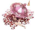  absurdly_long_hair anna_(granblue_fantasy) arm_garter barefoot candlelight fire frills full_body garters granblue_fantasy hair_spread_out holding long_hair lying minaba_hideo official_art red_hair solo stuffed_animal stuffed_toy swimsuit transparent_background umbrella very_long_hair 