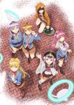  1other 6+girls absurdres aikawa_megumi asakura_karen_(heaven_burns_red) atrans_ko black_hair blonde_hair brown_hair clothes_around_waist commentary_request dual_wielding from_above grey_hair hair_ornament hairpin hat heaven_burns_red highres holding izumi_yuki kayamori_ruka kunimi_tama long_hair multiple_girls narby_(heaven_burns_red) necktie pink_hair red_necktie sailor_hat school_uniform short_hair slime_(creature) team_31a_(heaven_burns_red) toujou_tsukasa 