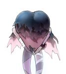  1girl amen_pose_(meme) arm_around_leg ass ass_focus bandaged_arm bandaged_leg bandages bent_over black_dress colored_skin commentary dress english_commentary frontbend hololive hololive_indonesia hyaruri kureiji_ollie kureiji_ollie_(1st_costume) meme multicolored_skin simple_background solo stitched_leg stitches white_background zombie 