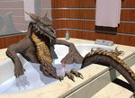 3d bath bathtub cgi claws digital_media_(artwork) dragon male penis scalie solo tagme wooky 