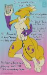  anthro armwear bandai_namco black_nipples black_sclera black_vulva blue_eyes breasts canid canine clothing digimon digimon_(species) digitigrade female fox fur genitals hi_res mammal markings navel nipples nude reading renamon solo tail tenge_mage text tuft vulva yellow_body yellow_fur 
