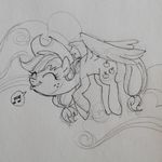  2015 applejack_(mlp) equine female flying freckles friendship_is_magic greyscale mammal monochrome my_little_pony pegasus sketch sketchyjackie solo whistling wings 