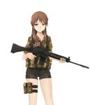  artist_request battle_rifle blue_eyes brown_hair fal_l1a1_(upotte!!) fn_fal gun highres long_hair military military_uniform non-web_source rhodesian_light_infantry rifle shorts soldier solo thigh_strap uniform upotte!! weapon 